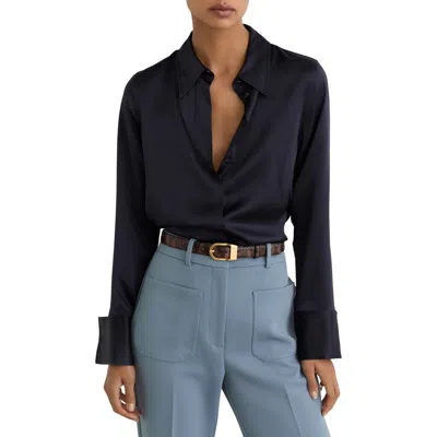 Reiss Ameira Silk Satin Button-up Shirt In Blue