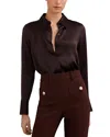 Reiss Red Silk Double-cuff Button-through Shirt In Burgundy
