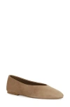 Reiss Taupe Leather Rounded-point Toe Ballet Flats In Brown