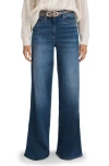 Reiss Ameria High Waist Stretch Wide Leg Jeans In Mid Blue