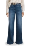 Reiss Ameria High Waist Stretch Wide Leg Jeans In Mid Blue