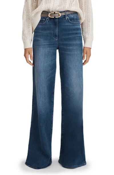 Reiss Ameria High Waist Stretch Wide Leg Jeans In Mid Blue