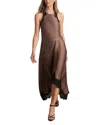 Reiss Womens Mocha Brown Anais Round-neck Lace-embroidered Asymmetric Satin Midi Dress In Brown