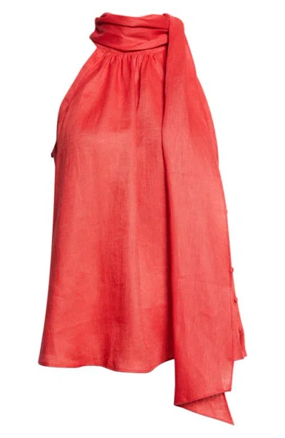 Reiss Andi Sleeveless Linen Mock Neck Top In Red