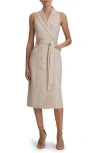 Reiss Neutral Wool Blend Striped Double Breasted Midi Dress In Neutral