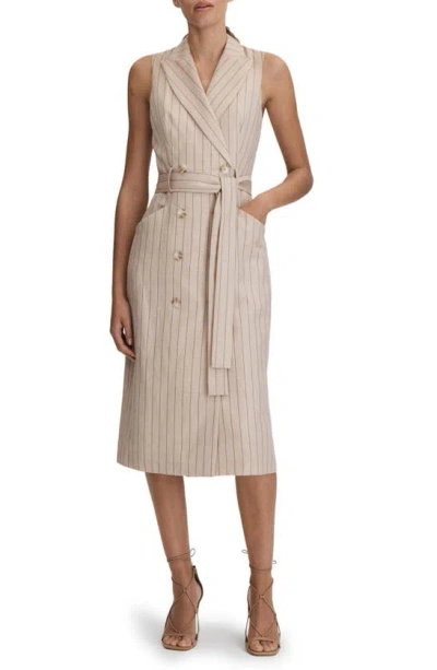 Reiss Andie - Neutral Wool Blend Striped Double Breasted Midi Dress, Us 10