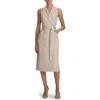 Reiss Neutral Wool Blend Striped Double Breasted Midi Dress In Neutral