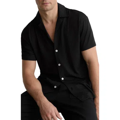 Reiss Short Sleeve Stripe Jacquard Cuban Collar Shirt In Black