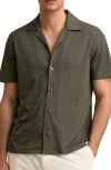 Reiss Dark Green Jacquard Stripe Cuban Collar Shirt In Green