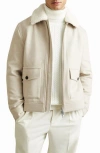 Reiss Stone Melange Andrew Wool Blend And Faux Shearling Jacket In Stone Melange