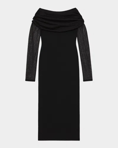 Reiss Womens Black Angelica Off-shoulder Stretch-knit Midi Dress Xs