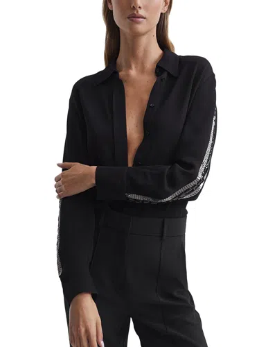 Reiss Angie Embellished Sleeve Blouse In Blue