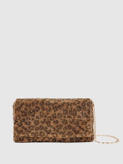 Reiss Animal Print Leopard-print Crystal Shoulder Bag In Brown