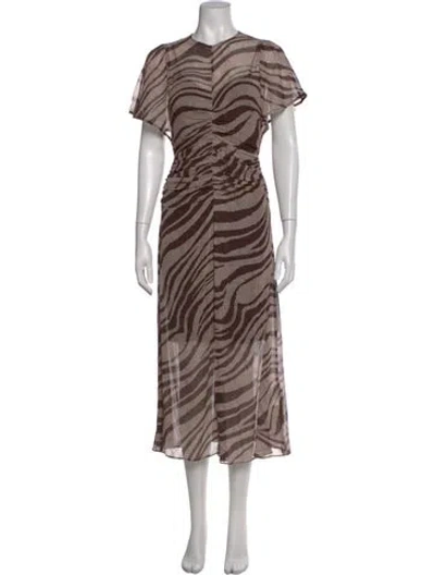 Pre-owned Reiss Animal Print Long Dress In Brown