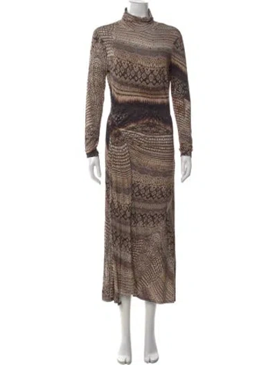 Pre-owned Reiss Animal Print Long Dress In Brown