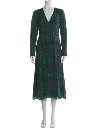 Pre-owned Reiss Animal Print Long Dress In Green