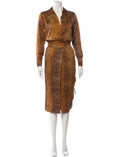 Pre-owned Reiss Animal Print Midi Length Dress In Brown