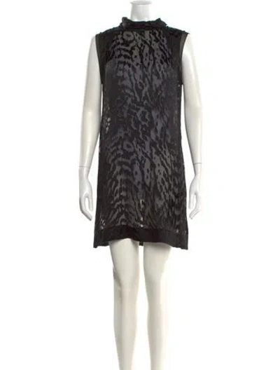 Pre-owned Reiss Animal Print Mini Dress In Black