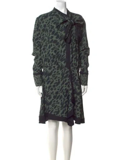 Pre-owned Reiss Animal Print Mini Dress In Green