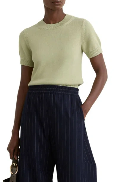 Reiss Womens Sage Green Anita Short-sleeve Cotton And Wool-blend Top