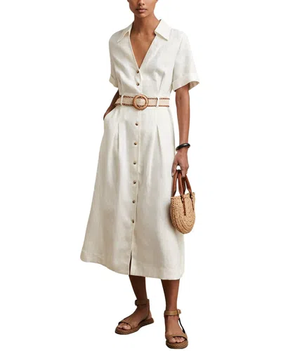 Reiss Belted Linen Dress In White