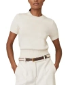 Reiss Ivory Cotton And Wool Crew-neck Top In Ivory