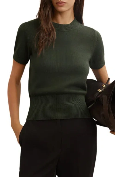 Reiss Anita Short Sleeve Cotton & Wool Sweater In Green
