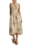 REISS ANNA FOLIAGE PRINT LINEN MIDI DRESS