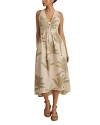 Reiss Neutral/green Anna 100% Linen Tropical Print Midi Dress In Neutral/green