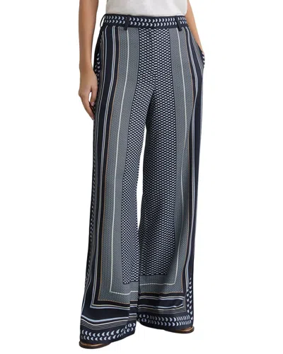 Reiss Anna Scarf Print Wide Leg Trouser In Navy