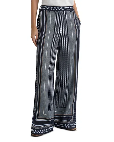 Reiss Anna Wide Leg Printed Trousers In Blue