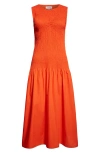 Reiss Annabel Smocked Drop-waist Cotton Dress In Red