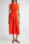 Reiss Annabel Smocked Drop-waist Cotton Dress In Red
