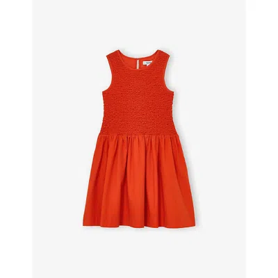 Reiss Kids' Annabella Shirred-bodice Cotton Dress 9-13 In Orange