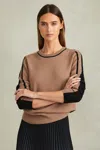 Shop Reiss Mink/black Annie Wool Blend Colourblock Crew Neck Jumper With Cashmere, M