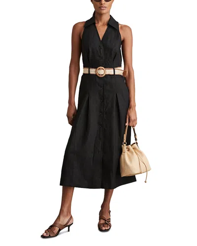 REISS ANNIE BELTED LINEN DRESS