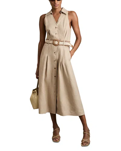 REISS ANNIE BELTED LINEN DRESS