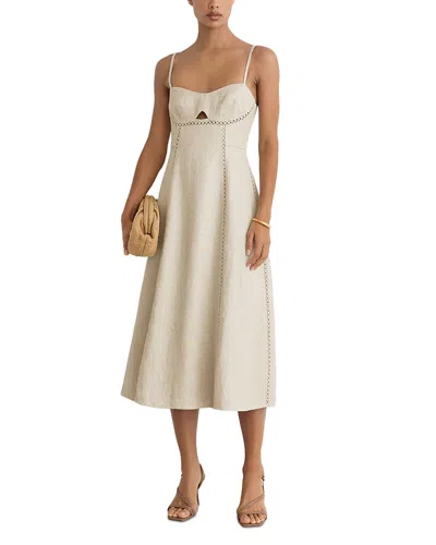 Reiss Womens Neutral Sage Cut-out Linen-blend Midi Dress