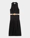 Reiss Womens Black Annie Belted Sleeveless Linen Midi Dress In Black