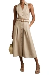 Reiss Womens Annie Belted Sleeveless Linen Midi Dress Neutral In Neutral