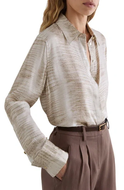 Reiss Annie Snake Print Hidden Placket Shirt In Neutral