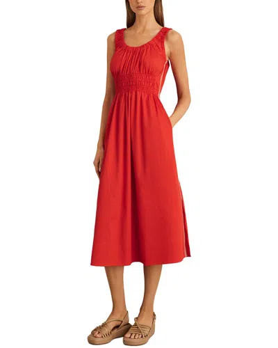 Reiss Anouk Smock Waist Cotton Dress In Red