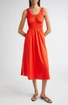 Reiss Anouk Smock Waist Cotton Dress In Red