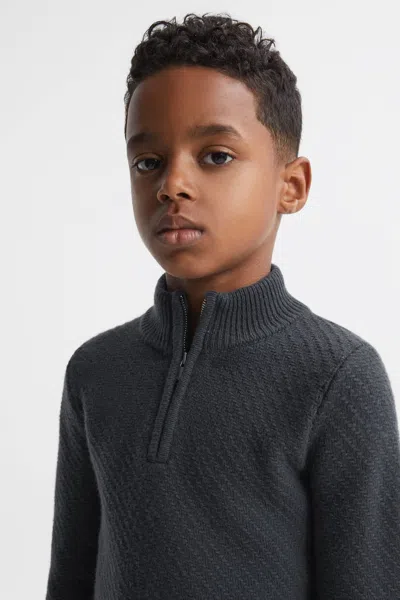 Reiss Kids' Anthracite Grey Junior Slim Fit Knitted Half-zip Funnel Neck Jumper