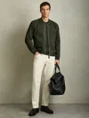 Reiss Antique Dark Forest Green Block Leather-sleeve Suede Brick Bomber Jacket