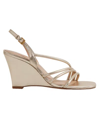 Reiss Anya Leather Strappy Wedge In Silver
