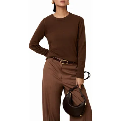 Reiss Anya Pointelle Accent Crewneck Sweater In Brown