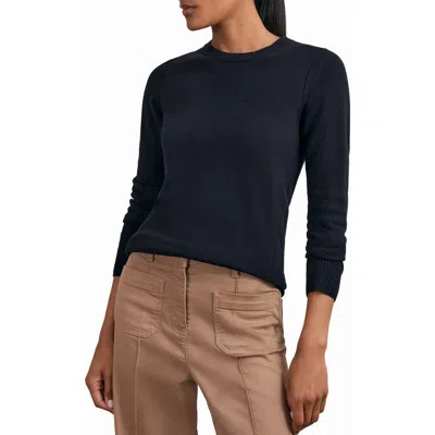 Reiss Anya Pointelle Accent Crewneck Sweater In Navy