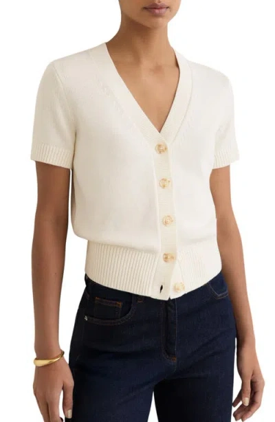 Reiss Anya Short Sleeve Cotton & Wool Cardigan In White