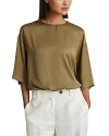 Reiss Womens Khaki Anya Round-neck Relaxed-fit Satin Blouse